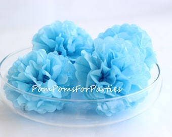 10 Mini POM POMS (4.7&#39;&#39;) - Baby Blue Collection - Napkin Rings Present Wrapping Table decorations/ Wedding dinner/Birthday