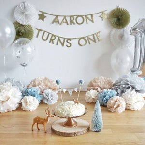 Confezione da 9 (3L/3M/3S) Pom pom in carta velina - Ash blue Pale Grey Champagne Tan Collection - Decorazioni fotografiche cake smash -
