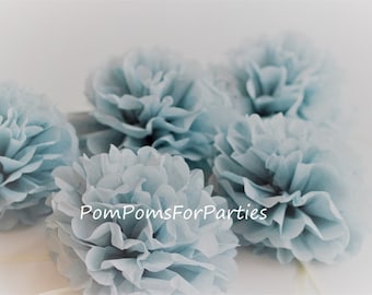 25 Mini pom poms Ash Blue Dusty blue - Full fluffy blooms - Napkin Rings Present Wrapping Table Centerpieces DIY unique vintage decorations