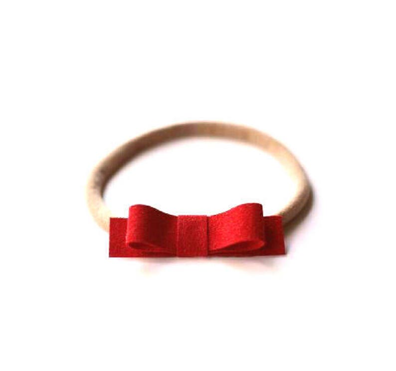 Skinny Headband Newborn Bow Red Bow Nylon Headband Red Headband Small Baby Bow Suede Headband Simple Bow Baby Bow Baby Headband