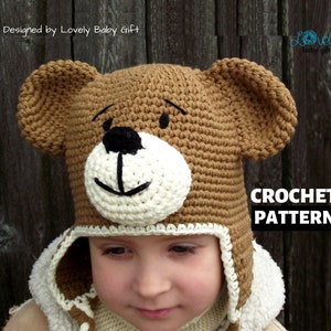 Earflap Teddy Bear Hat Crochet Pattern, Toddler Hat, Baby Winter Hat Pattern, crochet animal hat pattern, earflap beanie pattern, CP-304