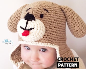 Crochet PATTERN Earflap Puppy Dog Hat, Crochet Animal Hat Pattern, Beanie crochet pattern (baby, toddler, kids, children sizes), CP-303