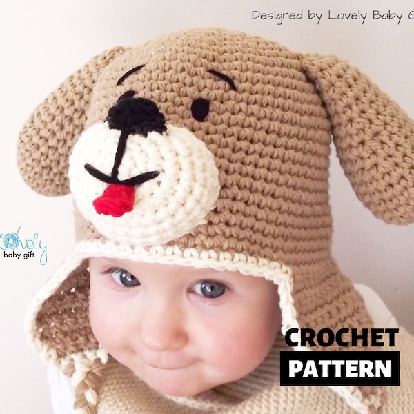 Crochet PATTERN Earflap Puppy Dog Hat, Crochet Animal Hat Pattern, Beanie crochet pattern (baby, toddler, kids, children sizes), CP-303