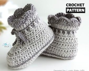 Baby booties crochet pattern, baby boots, baby girl boy shoes, baby shower gift, baby shoes with laces, two tone baby booties, CP-203