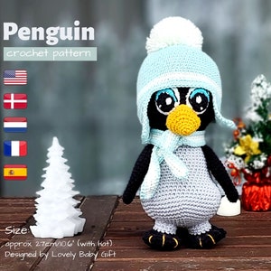 Penguin with Hat and Scarf Christmas Crochet Pattern - DIY Amigurumi Project for Stuffed Animal Toy, CP-157