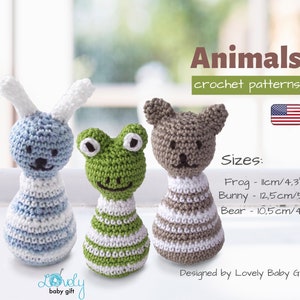 Bear, Frog, Bunny Amigurumi Crochet Pattern, Bear Crochet Toy, Stuffed Bunny, Pdf Crochet Pattern, Plush Toy Crochet Pattern, CP-1,2,3