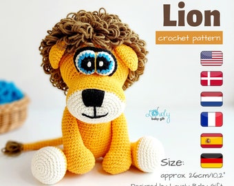 Crochet Lion Pattern, Stuffed Animal Plush Toy Tutorial Instant Download, Safari theme Amigurumi Pattern in PDF, CP-119