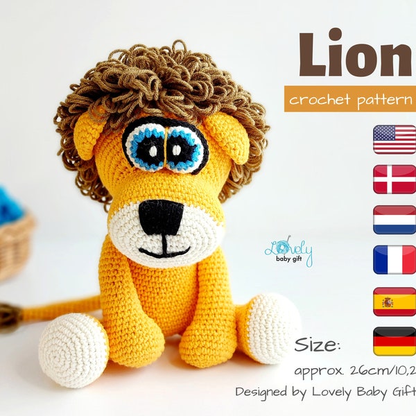 Crochet Lion Pattern, Stuffed Animal Plush Toy Tutorial Instant Download, Safari theme Amigurumi Pattern in PDF, CP-119