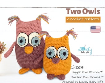 Crochet Owl PATTERN, two owls forest plush animals tutorial, easy to follow amigurumi bird, instructions how to crochet plush toys, CP-125