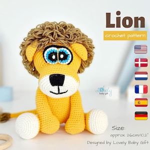 Amigurumi Lion Crochet Pattern to DIY Stuffed Safari Animal Plush Toy Instant Download PDF image 1