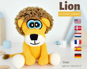 Amigurumi León Patrón de Ganchillo para DIY Peluche Animal Safari Peluche - Descarga Instantánea PDF
