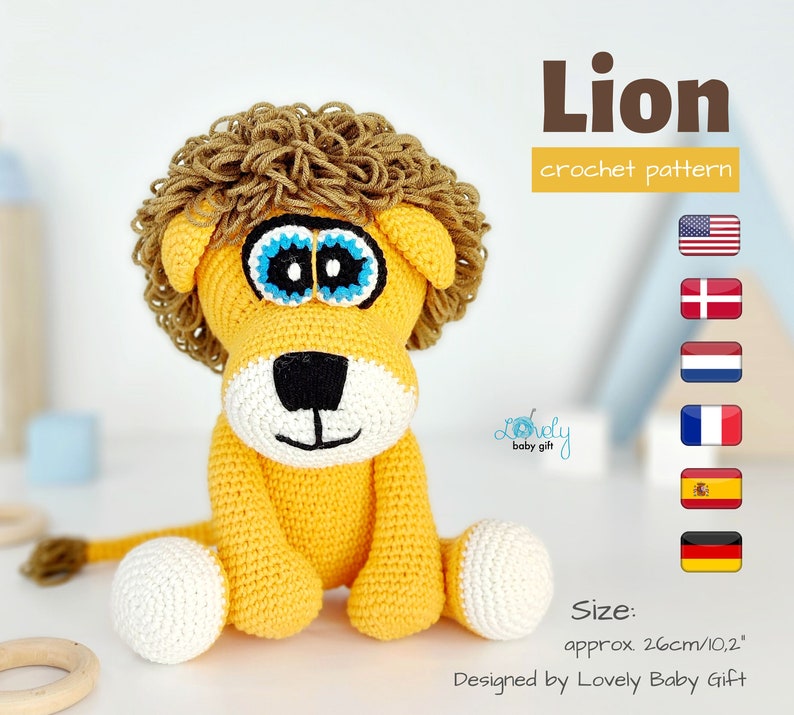 Amigurumi Lion Crochet Pattern to DIY Stuffed Safari Animal Plush Toy Instant Download PDF image 1