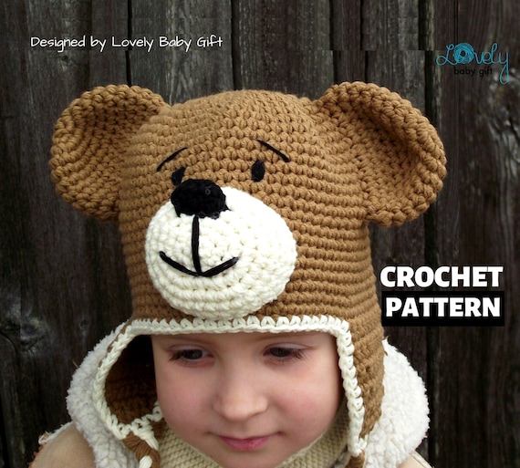 Earflap Teddy Bear Hat Crochet Pattern, Toddler Hat, Baby Winter Hat Pattern, crochet animal hat pattern, earflap beanie pattern, CP-304
