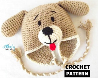 Crochet Hat Pattern, puppy dog earflap hat crochet pattern, includes baby, toddler, child sizes, crochet animal hat pattern, tutorial,CP-303