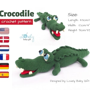 Amigurumi Pattern to Crochet Alligator Toy, Crocodile Crochet Pattern pdf tutorial, CP-132