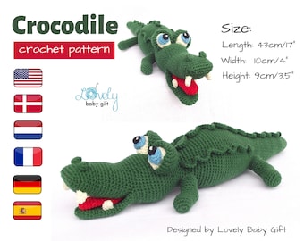 Amigurumi Pattern to Crochet Alligator Toy, Crocodile Crochet Pattern pdf tutorial, CP-132