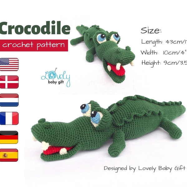 Amigurumi Pattern to Crochet Alligator Toy, Crocodile Crochet Pattern pdf tutorial, CP-132