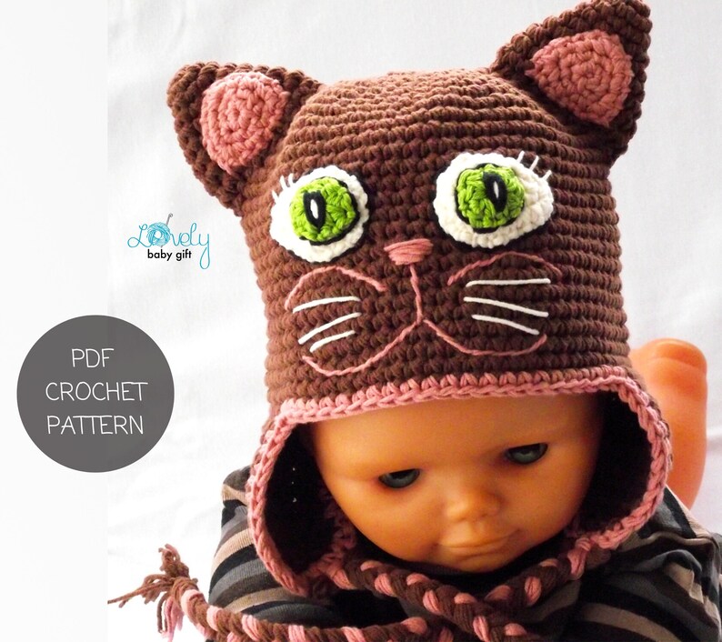 crochet pattern kitty cat hat for girls