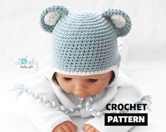Easy Crochet Bear Hat Pattern, Teddy Bear Earflap Winter Hat, Baby, Toddler, Child, Kid Sizes, CP-306
