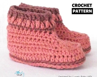 Crochet Baby Booties Pattern, baby girl shoes 2 sizes included, newborn - 12 months, instant download, CP-204
