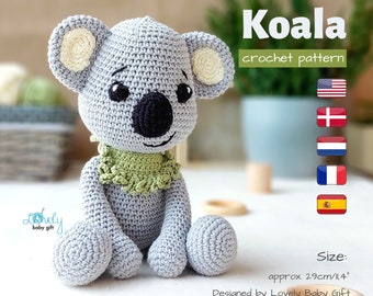 Koala Crochet Pattern - Amigurumi Stuffed Animal PDF Tutorial in English, Danish, Dutch, French and Spanish - Instant Download