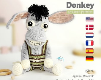 Schema Amigurumi Asino all'uncinetto - Tutorial sugli animali di pezza - Download digitale passo dopo passo PDF