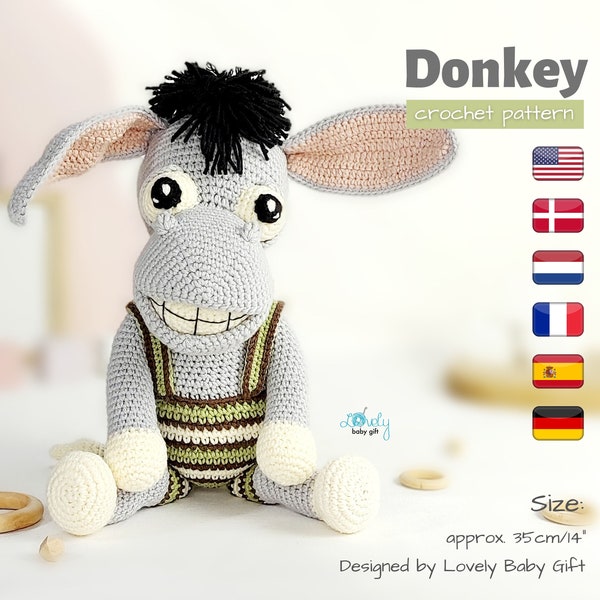 Amigurumi Donkey Crochet Pattern - Stuffed Animal Tutorial - Step-by-Step Digital Download PDF