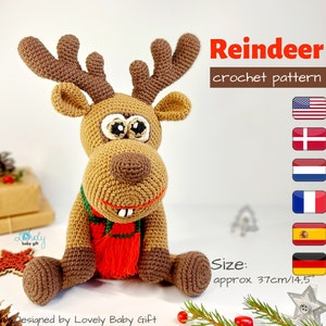 Christmas Crochet Reindeer Pattern, amigurumi pattern, crochet deer pattern, crochet animals pattern, amigurumi deer, elk, tutorial, CP-134