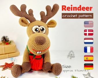 Christmas Crochet Reindeer Pattern, amigurumi pattern, crochet deer pattern, crochet animals pattern, amigurumi deer, elk, tutorial, CP-134