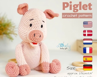 Amigurumi Pattern Pig Crochet Pattern Pink Amigurumi Piglet, Piggy Crochet Tutorial, CP-142