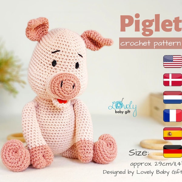 Amigurumi Pattern Pig Crochet Pattern Pink Amigurumi Piglet, Piggy Crochet Tutorial, CP-142