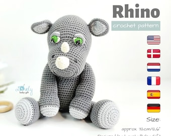 Amigurumi Crochet Pattern to create Rhino Plush Toy - Perfect DIY Gift Idea for Wildlife Lovers