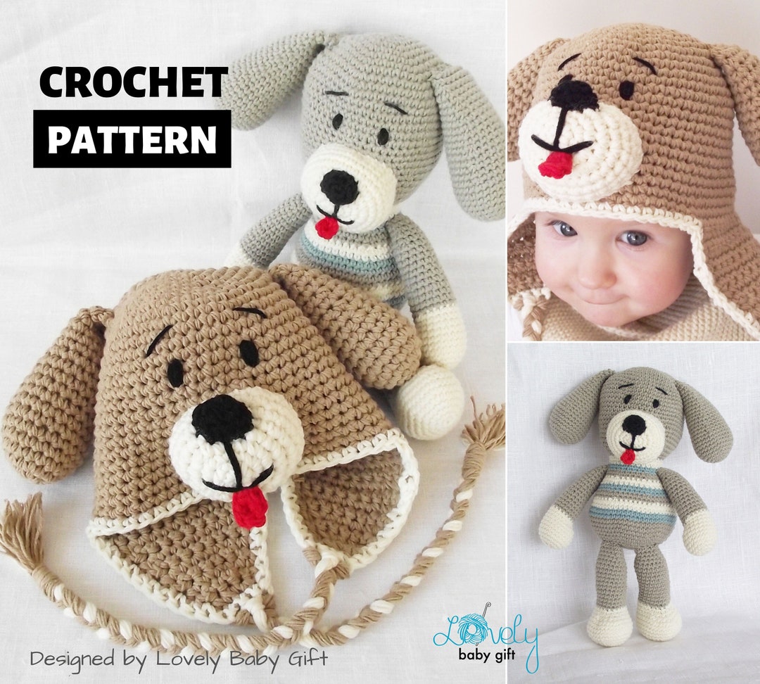 Crochet Pattern Set: Puppy Dog Hat and Amigurumi Dog Stuffed Animal Toy ...