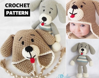 Puppy Dog Hat and Puppy Doll Crochet Patterns Set, Crochet Pattern Deal, Amigurumi, Animal, Puppy Hat Pattern Crochet