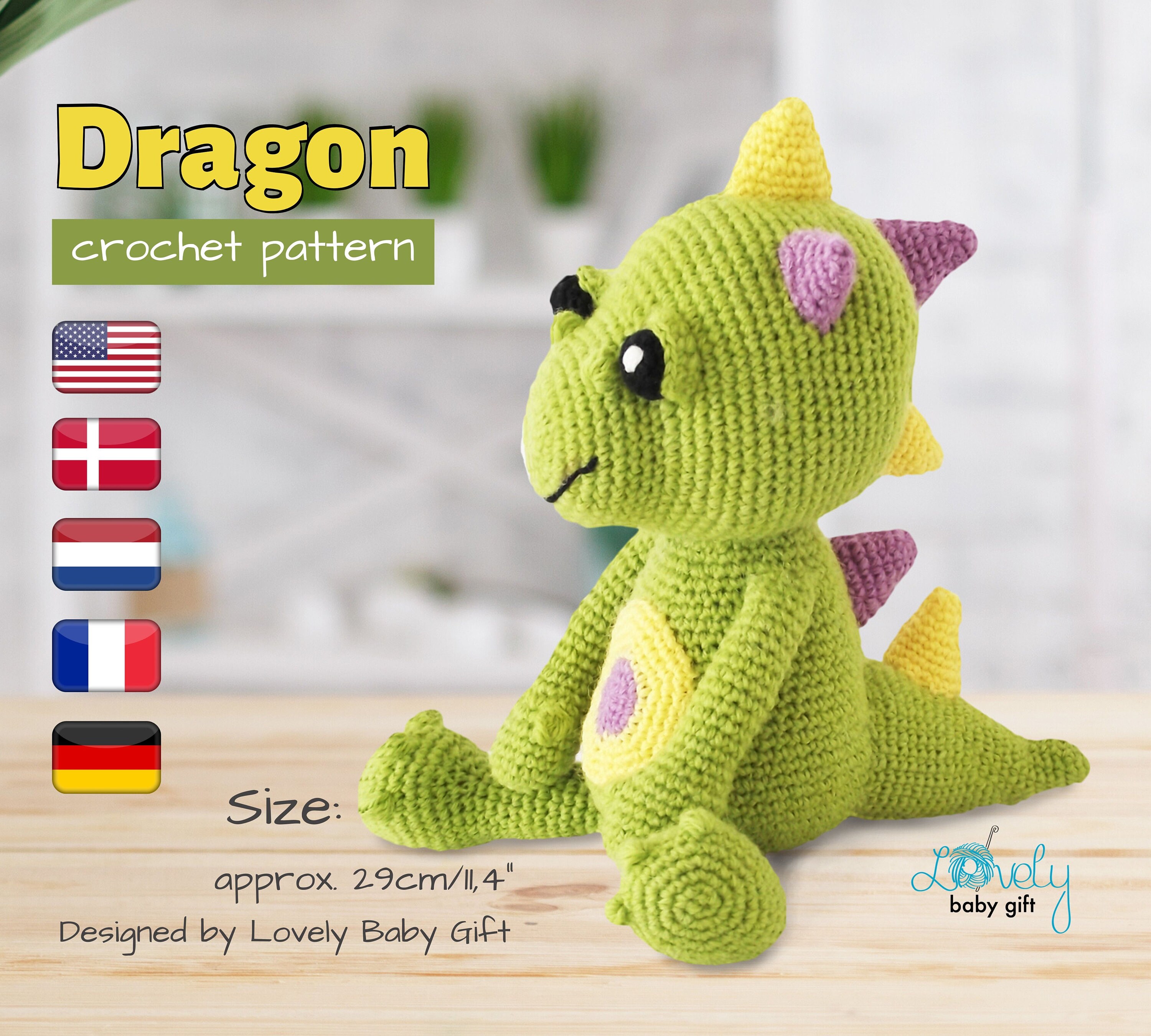 Stuffed Animals & Plushies Toys Beginner crochet pattern for Dinosaur