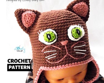 Kitty Cat Earflap Crochet Hat Pattern • Instant Download PDF