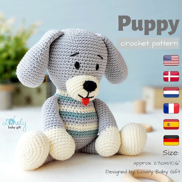 Crochet Dog Pattern, Amigurumi Pattern, Crochet Animal Pattern, Stuffed Puppy Plush Toy Tutorial, CP-124
