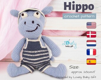 Amigurumi hippo pattern crochet animal pattern, Hippo in pants and cap crochet pattern, CP-114