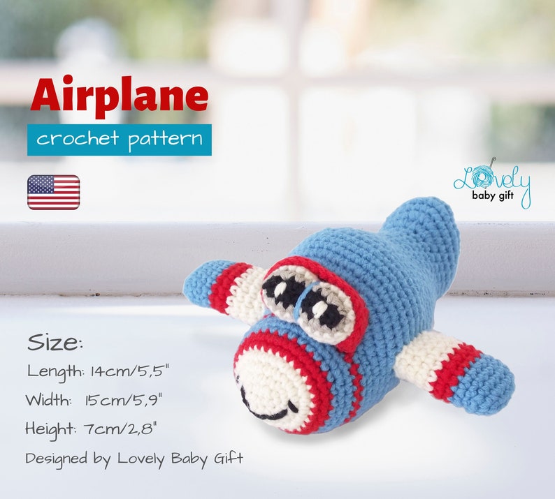 Amigurumi mini toy pattern crochet airplane pattern baby nursery toy, crochet handmade gifts for boys, plush crochet plane amigurumi, CP-122 image 1