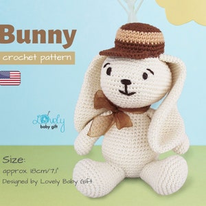 CROCHET PATTERN: crochet bunny pattern, amigurumi pattern, stuffed toy pattern, cute bunny long ears, crochet pattern for beginners, CP-109