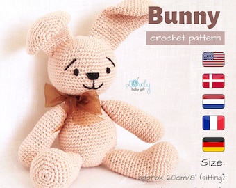 Bunny Crochet Pattern for Beginners, Amigurumi Animal Stuffed Toy Tutorial in PDF