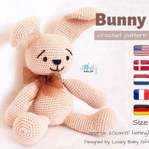 Bunny Crochet Pattern for Beginners, Amigurumi Animal Stuffed Toy Tutorial in PDF