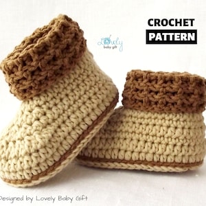CROCHET PATTERN: cuffed baby booties for boys and girls in 2 sizes 0-6months, 6-12months, CP-205