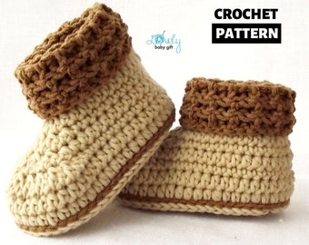 CROCHET PATTERN: cuffed baby booties for boys and girls in 2 sizes 0-6months, 6-12months, CP-205