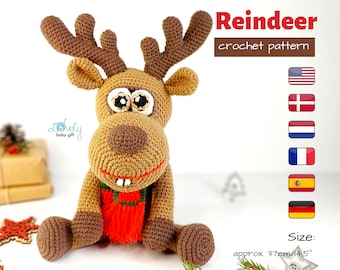 Modèle au crochet Amigurumi - Tutoriel de peluche renne de Noël pour des cadeaux de vacances d'hiver - Téléchargement immédiat