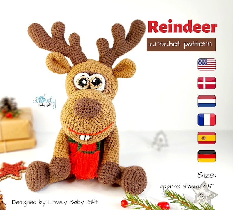 Christmas crochet pattern reindeer plush toy