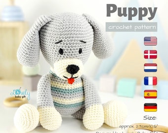 Amigurumi Pattern to Crochet Puppy Dog Stuffed Animal Toy, Tutorial to diy Plush Cuddly Toy, Crochet Instructions medium size dog, CP-124
