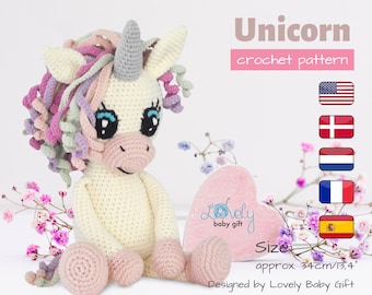 Patrón Unicornio Crochet, Patrón Amigurumi, Patrón Animales Ganchillo Pdf, CP-154