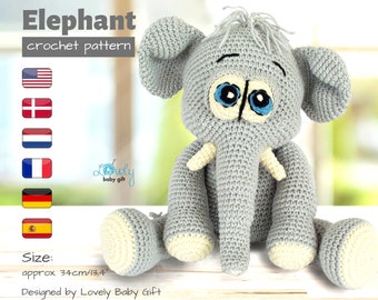 Amigurumi Pattern to Crochet Elephant Toy, safari animal tutorial in PDF