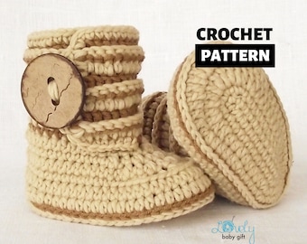 Patucos de bebé con patrón de crochet con botones, Patrón de botas Ugg de crochet, CP-207